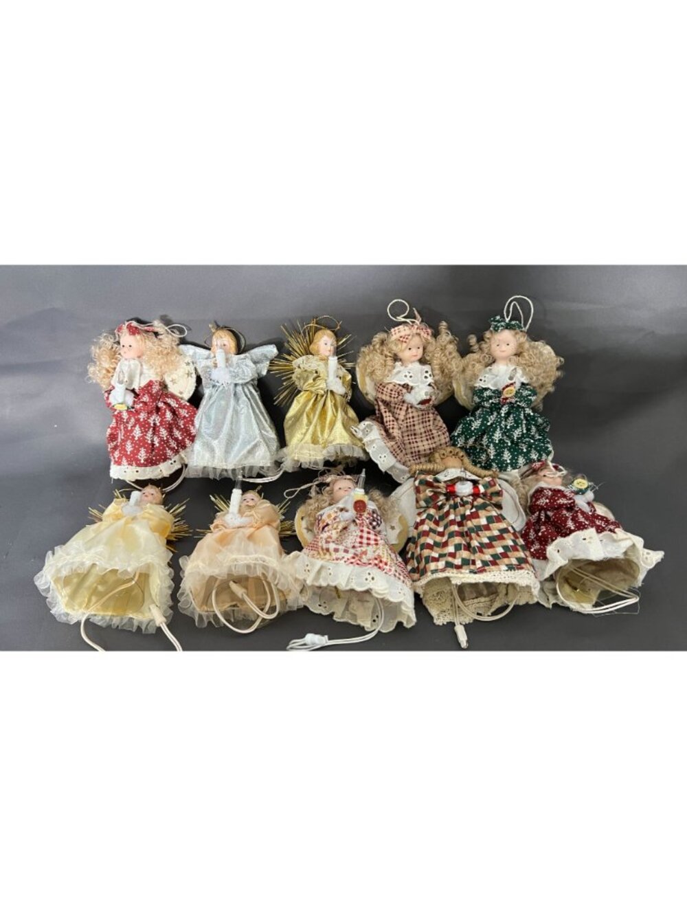 Set Of 10 Vintage Angel Christmas Tree Toppers Lights Ornaments - Works, Needs B - Picture 2 of 7